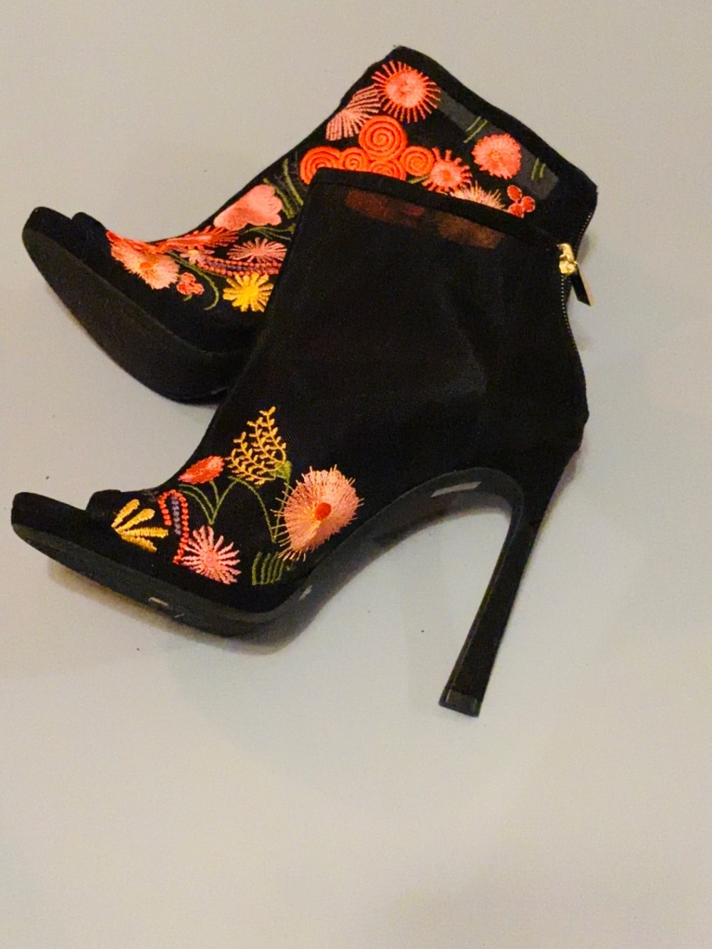 Jessica Simpson Black Floral Pump Peep ToeSz 6 1/2 Back Zip - Picture 5 of 9